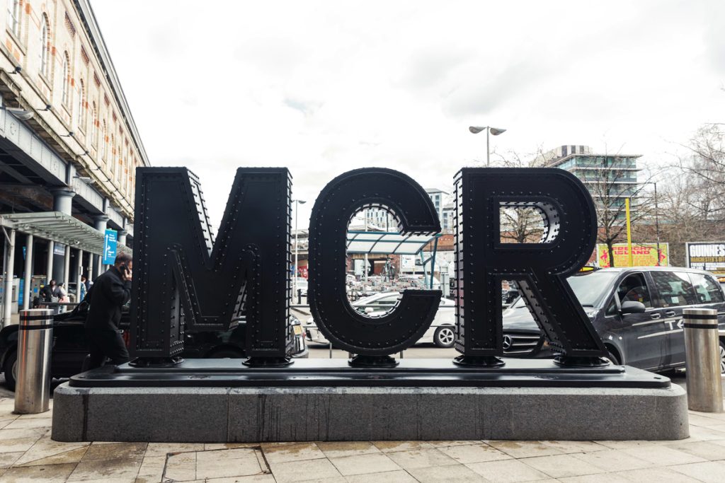 ATG's bespoke crash rated sign at Manchester Piccadilly Station.